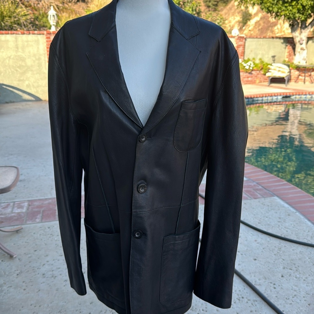 Armani Collezioni black leather jacket, size 42, excellent condition